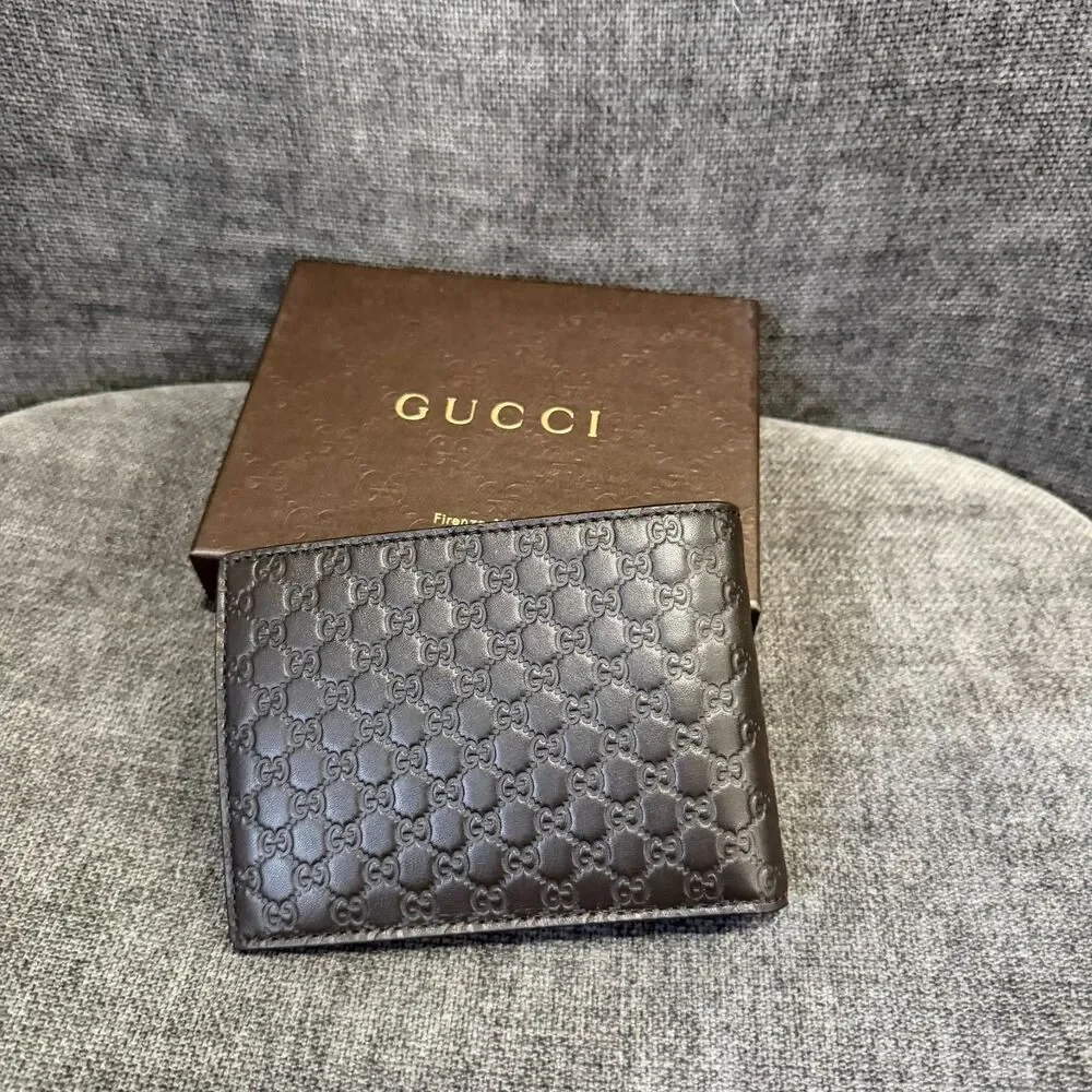 Gucci Micro Guccissima Brown Leather Bifold Wallet 496334 NEW